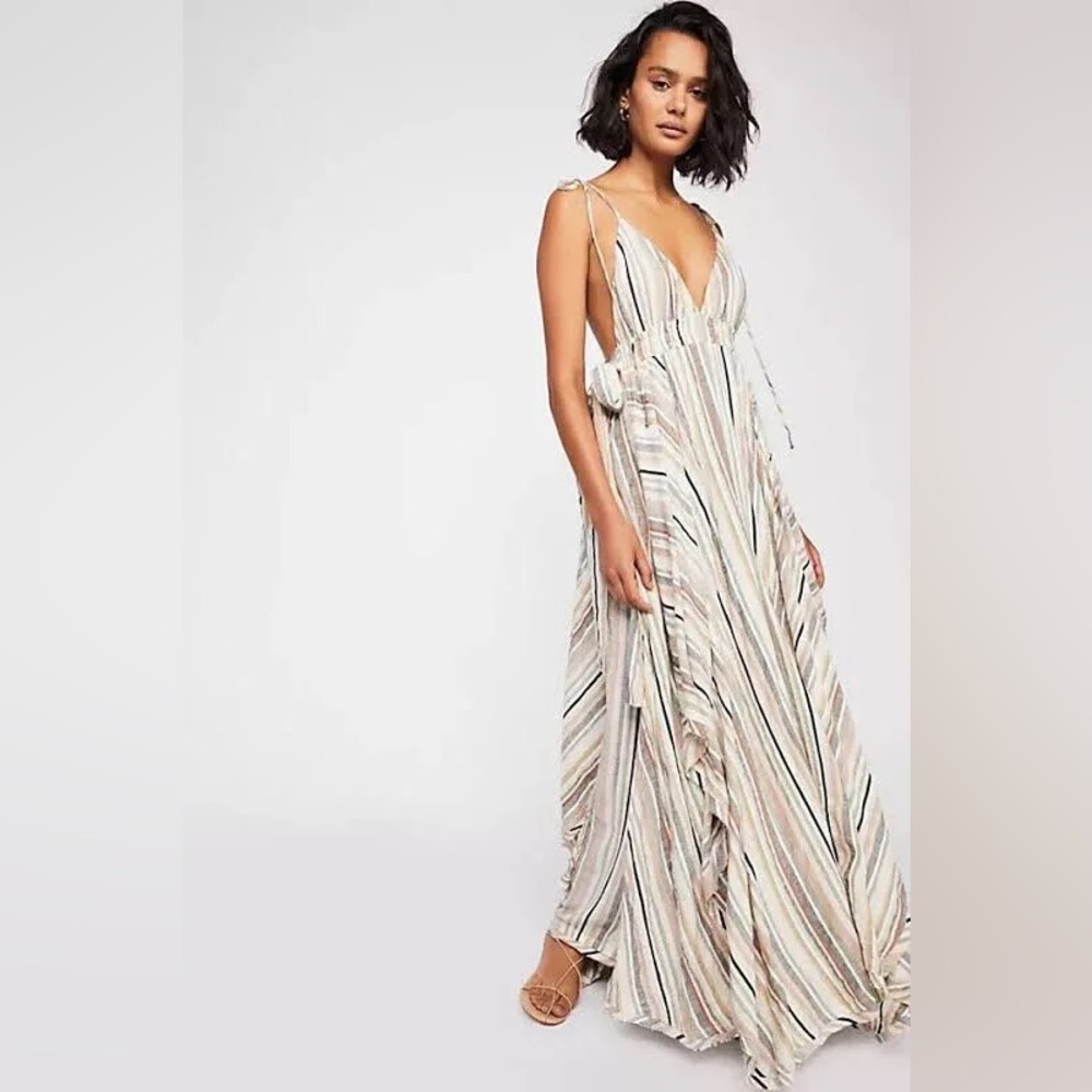 FREE PEOPLE Striped Tropical Heat Maxi Neutral Layered Dress